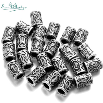 Vintage Rune Viking Beard Beads Small Hair DIY Bracelet Accessories Charm Ancient Silver Color Ring Tube Metal Beads Supply C24