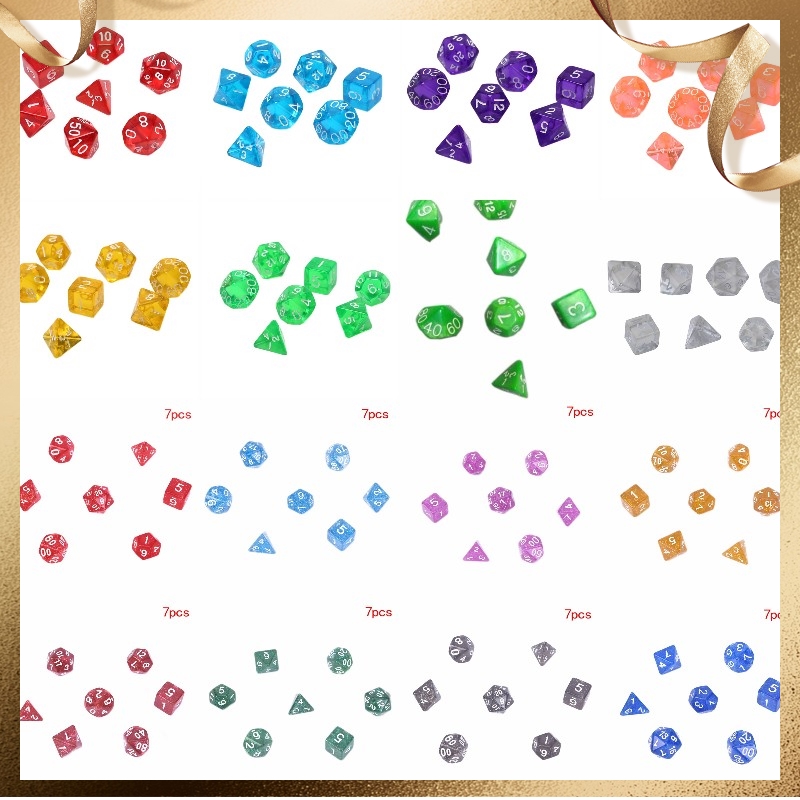 7Pcs/set Digital Dice Game Polyhedral Multi Sided Acrylic Dice Colorful Accessories for Board Game