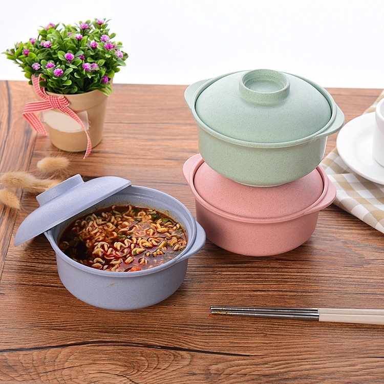 Lunch Tray Dishes Soup Bowl with Lid Dinnerware Tureens Pure Natural Wheat Straw Creative Salad Noodles Plate Plastic Tableware