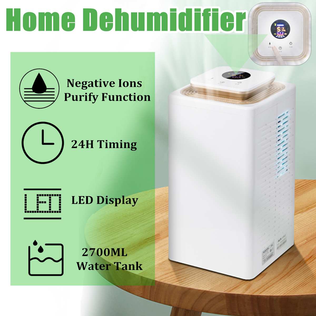 2.7L Air Dehumidifier Air Purify Home Smart Electric Dehumidifier Basement Moisture Absorber Air Dryer Mute with LED Display New