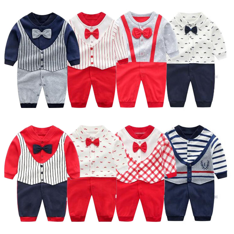 2020 Autumn New Gentleman Style Clothing Baby Rompers For Boys Girls Children Long Sleeved Jumpsuit Newborn Cotton Clothes