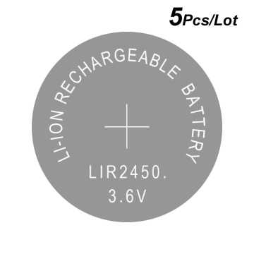 Lithium Button Coin Cell Batteries Li-ion Rechargeable Battery LIR2450 3.6V 5 PCS - 2450 Replaces CR2450