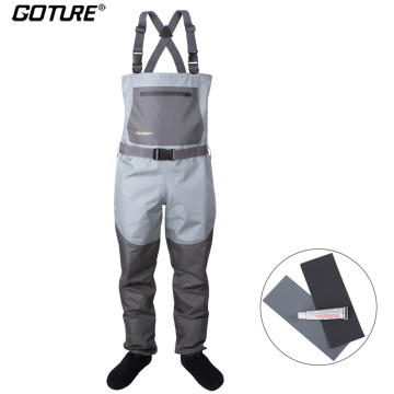 Goture Fishing Waders 3-Layer Polyester S M L XL XXL Breathable 100% Waterproof Wader Stocking Foot Fly Fishing Chest Waders