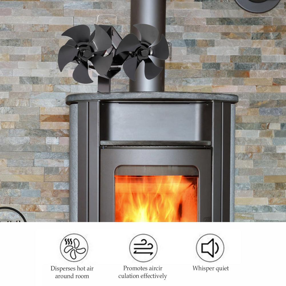 Double Head 10 Blade Fireplace Fan Heat Powered Stove Fan Komin Log Wood Burner Eco Friendly Quiet Fan For Winter