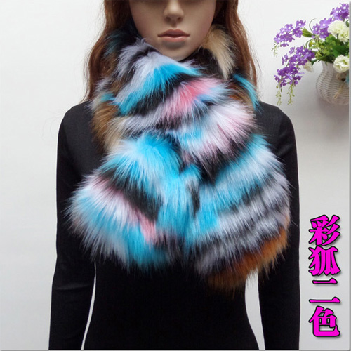 new arrival winter faux raccoon fur scarf fake fox fur muffler women faux fur collar colorful patchwork scarf eco-friendly