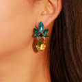 Rhinestone Pineapple Drop Earrings for Women Fresh Cute Fruit Earrings Big Exaggerated Fashion Jewelry Yellow Blue