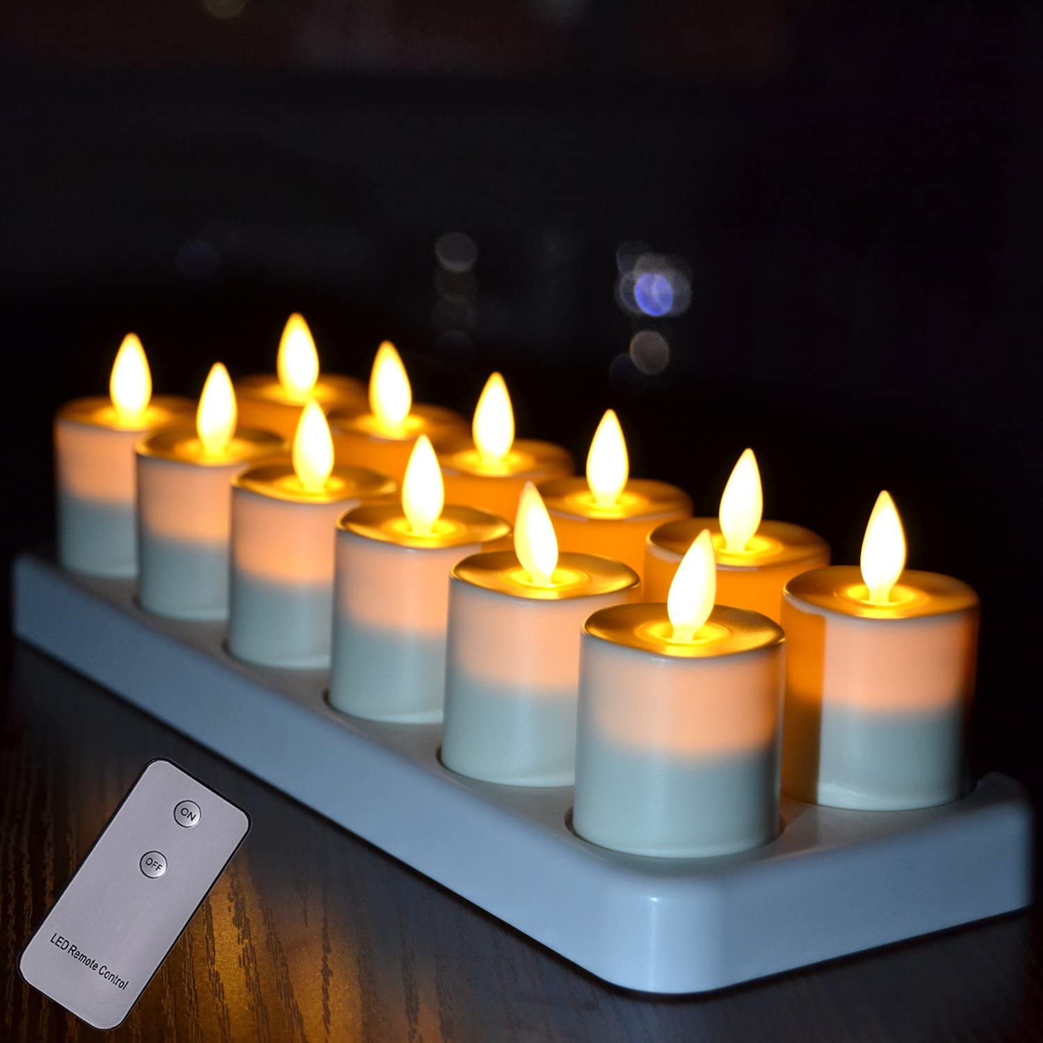 set of 12 Rechargeable led candle Flameless Tea Light electric lamp waxless Valentine Home Wedding church Table DIY decor-AMBER