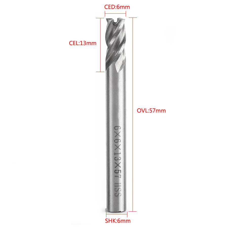 2pc HSS 6mm*57mm 4 Flutes End Mill Metal Cuttting Engraving Milling Machine Bits