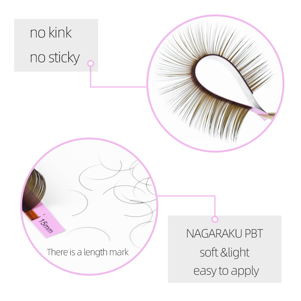 NAGARAKU Brown Eyelashes Individual Eyelash Makeup 16 Lines Brown Color High Quality Super Soft Natural Synthetic Mink