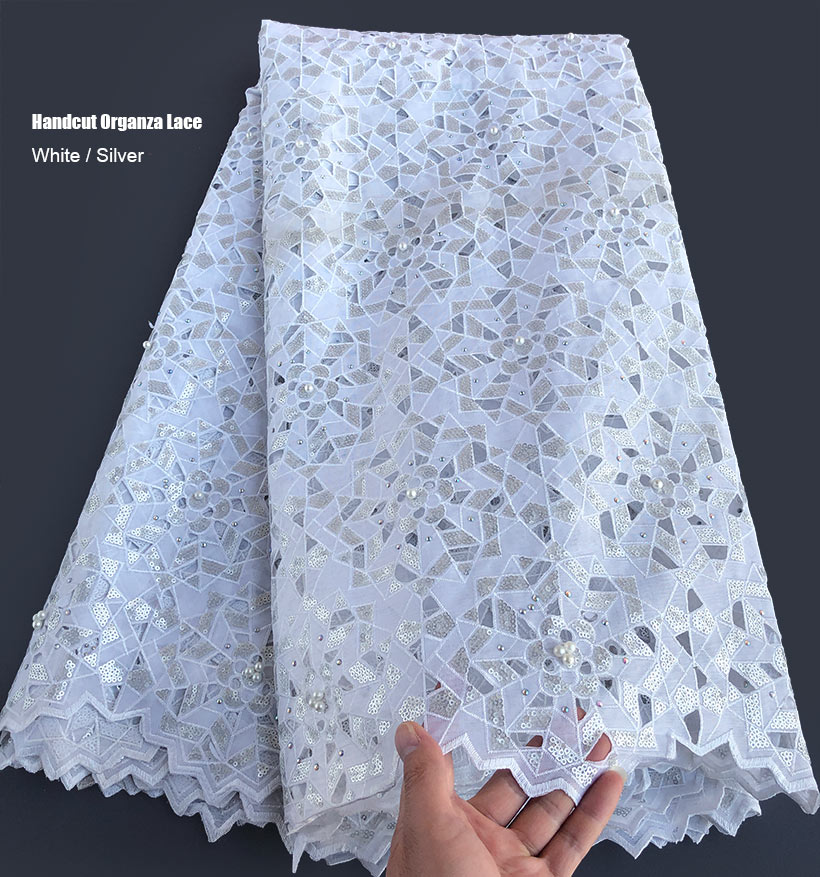 Top Grade African Handcut Organza Lace Fabric Nigeria Garment Sewing Dress Big Occasional Wear 5 yards per piece