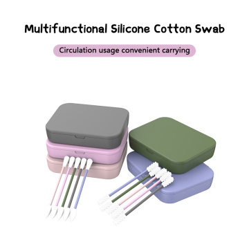 4PCS Reusable Cotton Swab Ear Cleaning Cosmetic Silicone Buds Swabs Double-headed Silicone Recycling Using A Cotton Ear Swabs