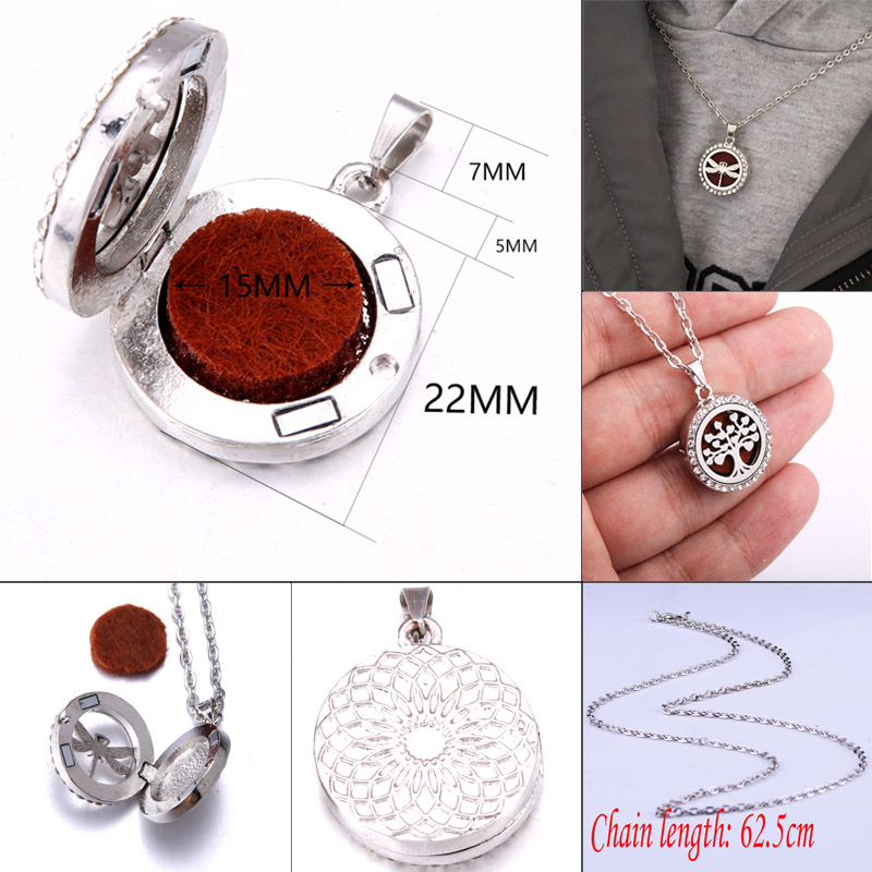 Mixed style Aroma Box Necklace Magnetic Stainless Steel Aromatherapy Essential Oil Diffuser Perfume Box Locket Pendant Jewelry
