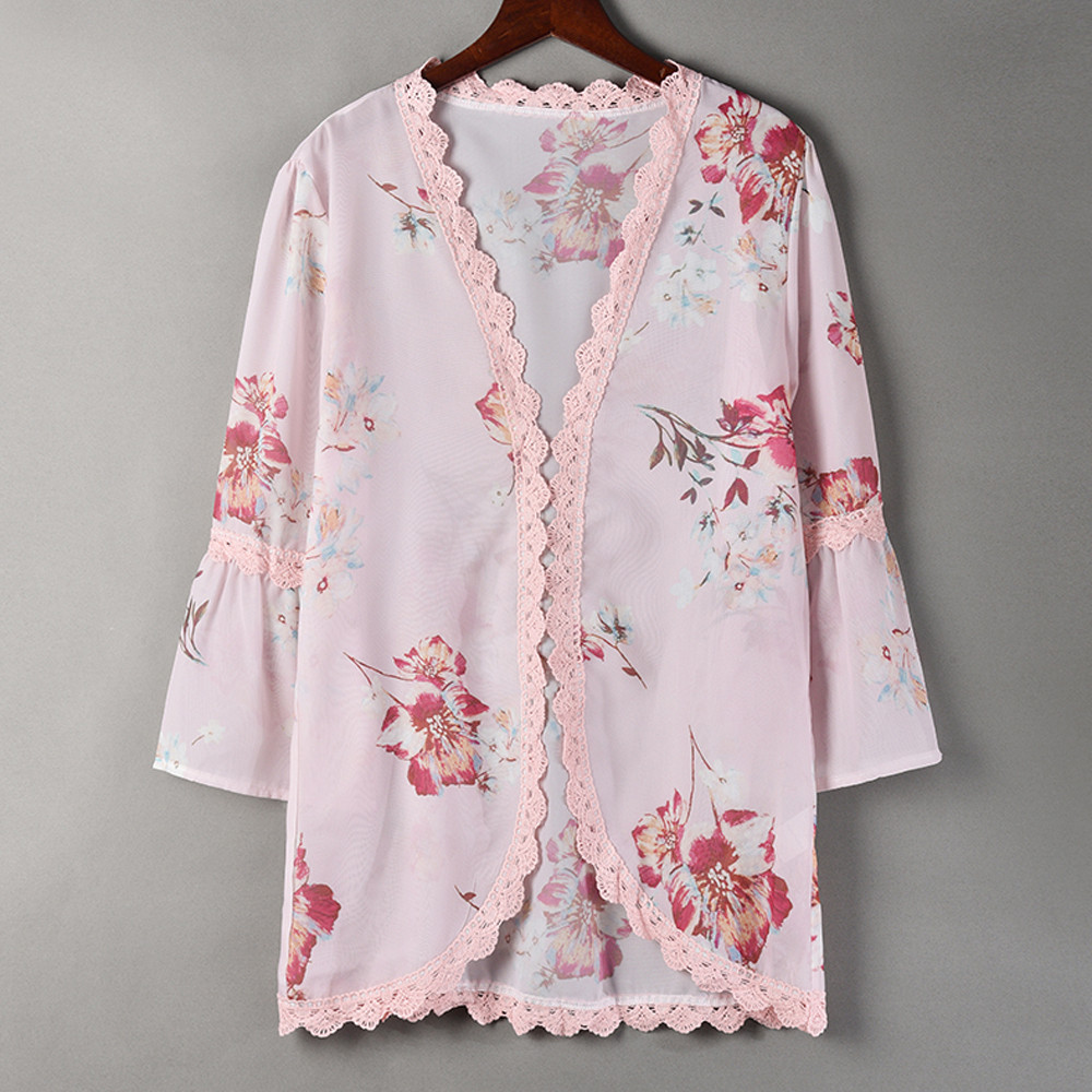 Vintage Female Man Kimono Cardigan 2019 Flower Print Lace Coat Tops Suit Kimono Fashion Long Sleeve Chiffon Blouse And Shirt