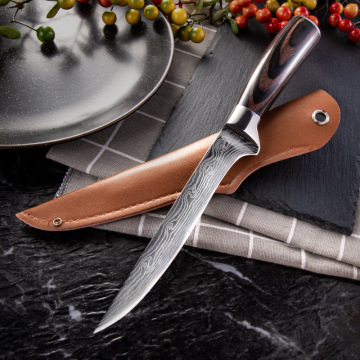 5Cr15 Boning Knife Stainless Steel Laser Pattern Fish Knives Sets & Leather Case Kitchen Slicing Knife Peeling Filleting Cleaver