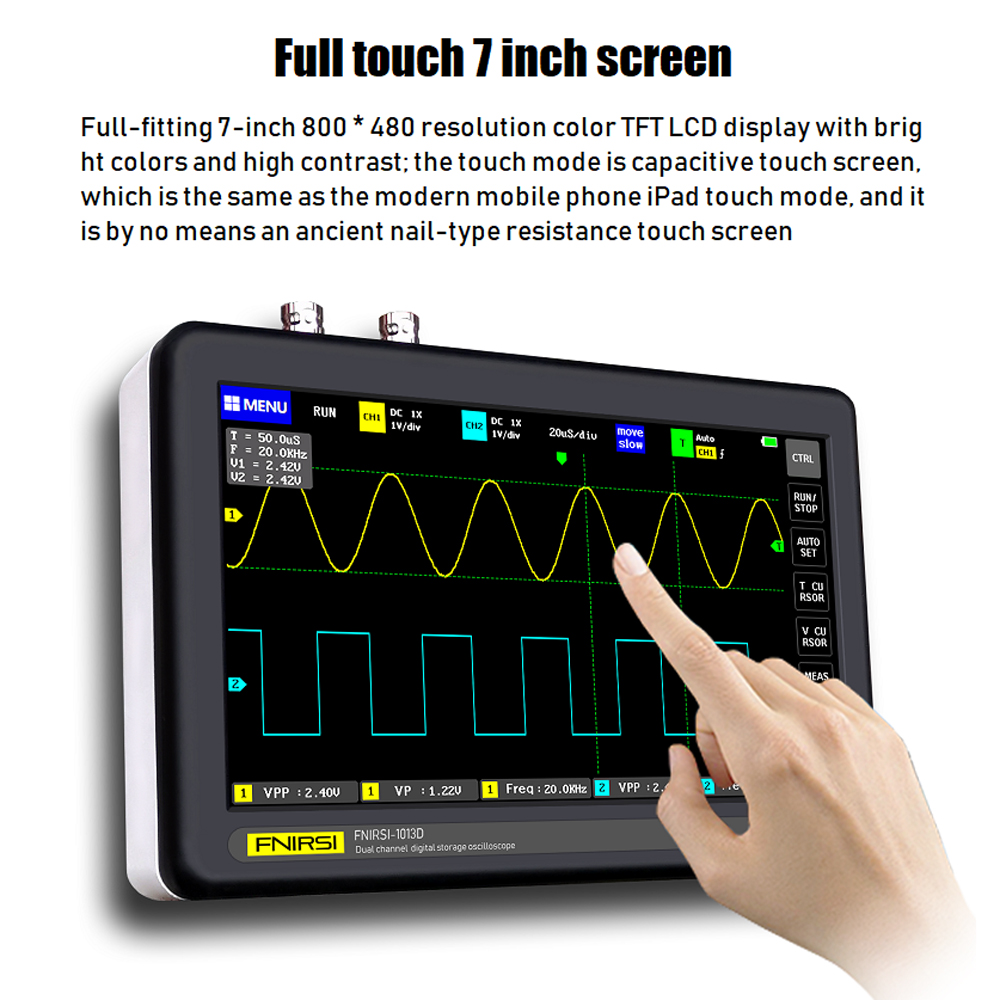 ADS1013D 2 Channels 100MHz Band Width 1GSa/s Sampling Rate Oscilloscope W/ 7 Inch Color TFT LCD Touching ScreenPortable Digital