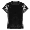 TiaoBug Fashion Mens Wetlook Faux Leather Short Sleeve Round Neck Muscle Tight T Shirt Sexy Male Men Clubwear Stage Costume Tops