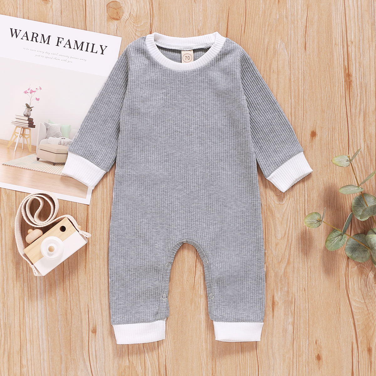 0-18M Newborn Baby Girls Boys Autumn Rompers Solid Long Sleeve Button Casual Jumpsuits Outfits