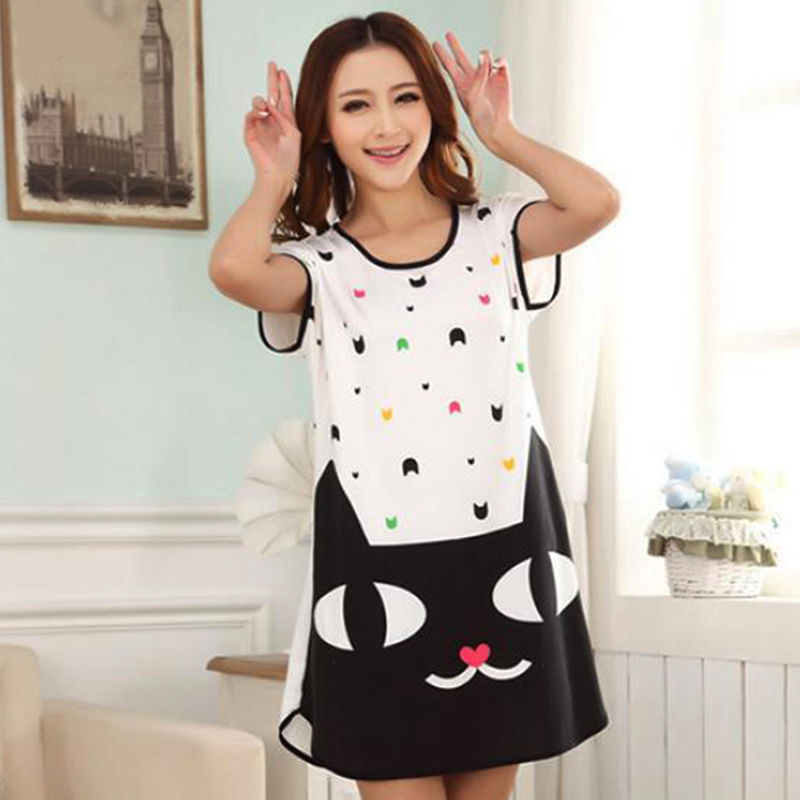 Summer Cute Cartoon Women Sleepwear Leisure Short Sleeve Printing Nightdress Women's Nightgown Sleepwear Night Dress