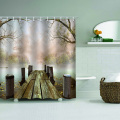 Wooden Bridge Waterproof Shower Curtain River Dry Tree Nature Bathroom Decor