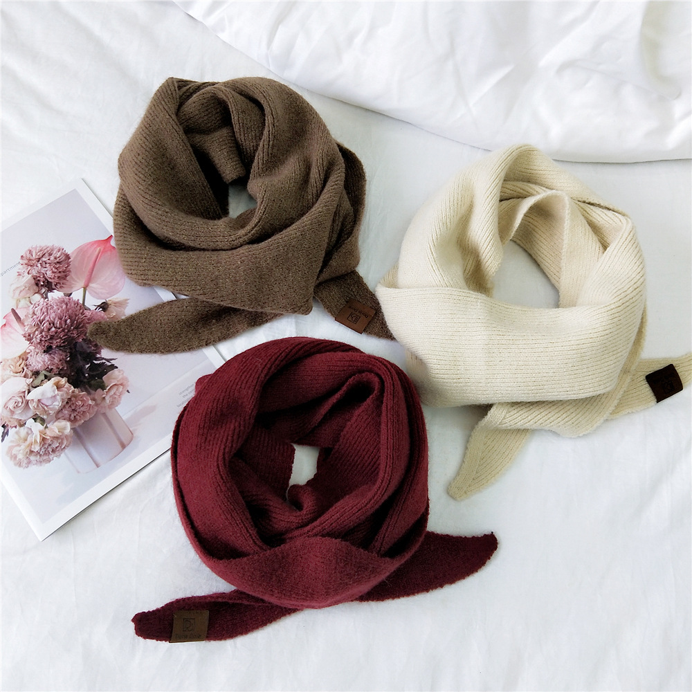Women's Wool Knitted Triangle Scarf solid warm Autumn Winter Korean Double-Sided wear Shawl wrap scarf