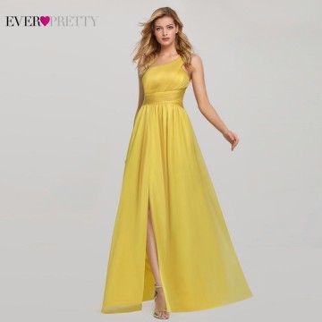 Yellow Fashion Bridesmaid Dresses Long Ever Pretty A-Line One-Shoulder Sleeveless Women Dresses Robe Demoiselle D'honneur 2020