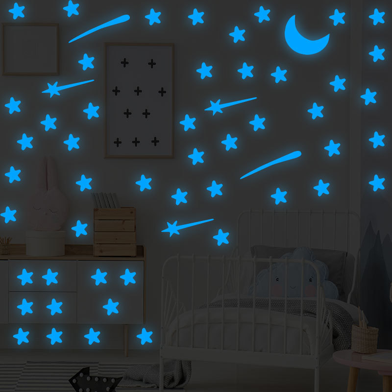 103 pcs Luminous Stars Meteor Moon Wall Sticker for Kids DIY Living Room Bedroom Decoration Decals Glow in the dark 3D Stickers