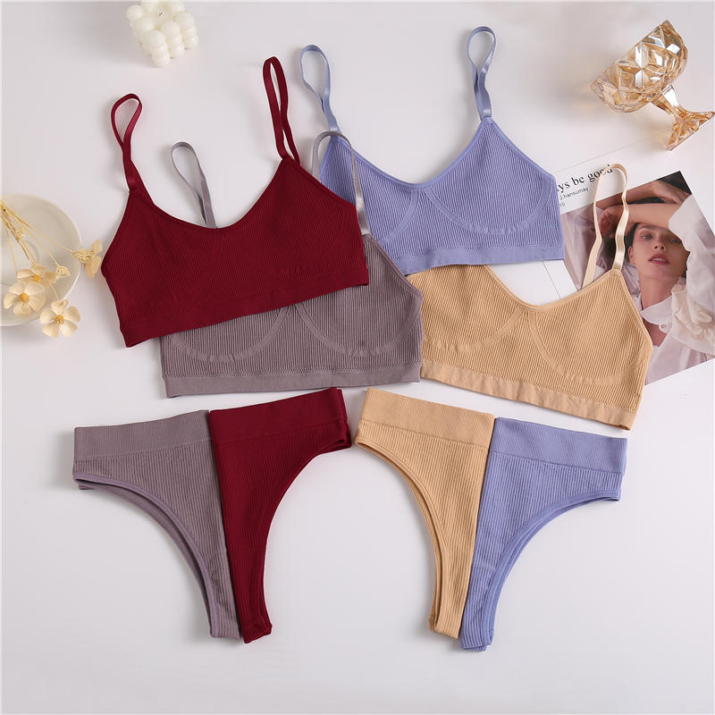 Bra Set Women Seamless Tops + Panties Thong G-String Female Underwear Set Lingerie Camisole Activewear Lingerie Fitness Crop Top