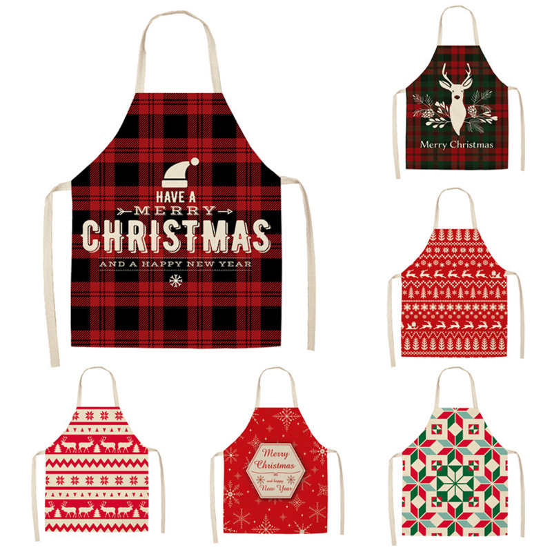 1pcs Linen Merry Christmas Apron Christmas Decorations for Home Kitchen Accessories Natal Navidad 2020 New Year Christmas Gifts