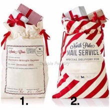50pcs/lot 2018 New Arrival Red stripe Christmas Santa Sacks Cotton canvas Gift Holders Candy Bag Christmas gift bags