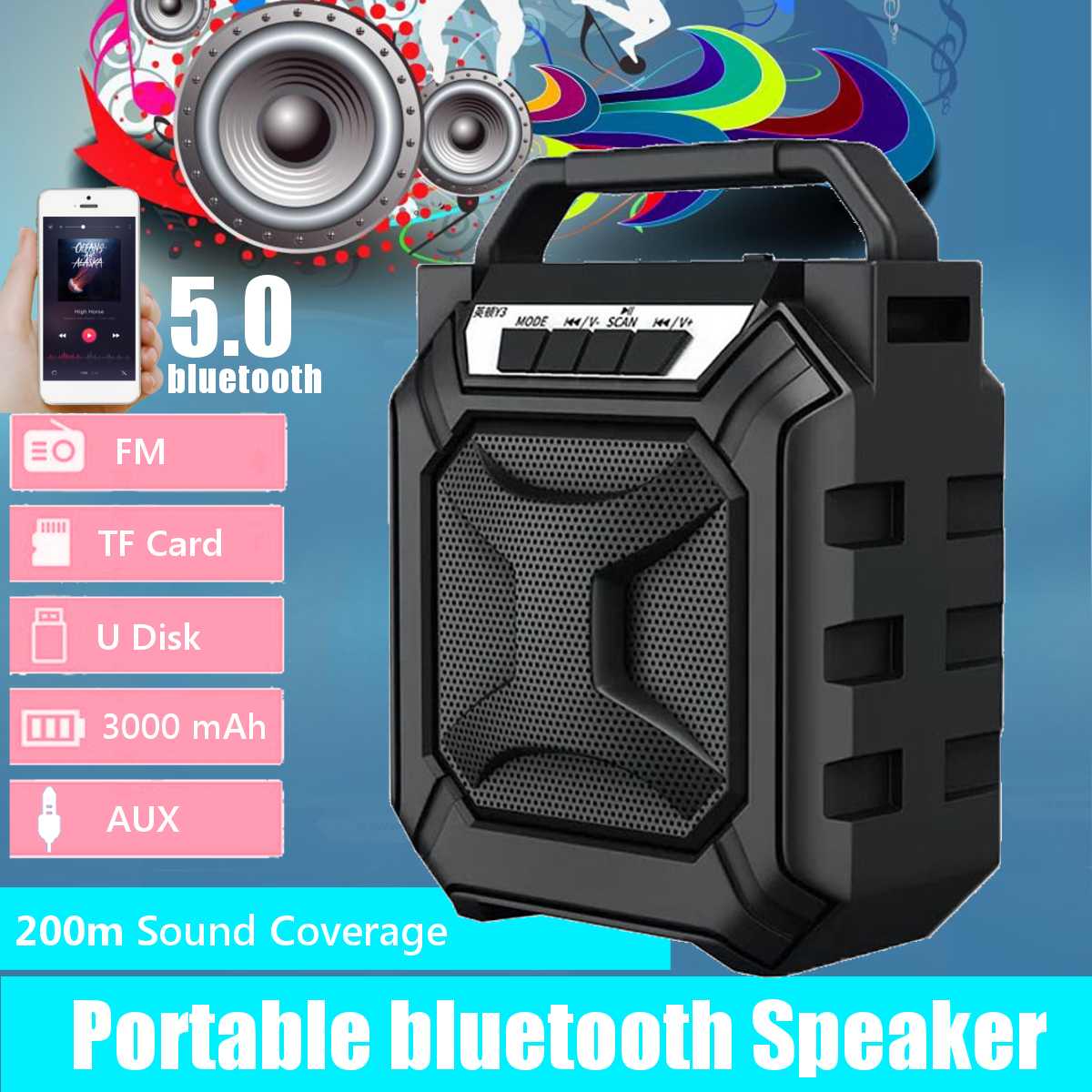 Outdoor Portable Subwoofer Column bluetooth Speaker Wireless Powerful Sports Speakers Radio FM Mp3 player