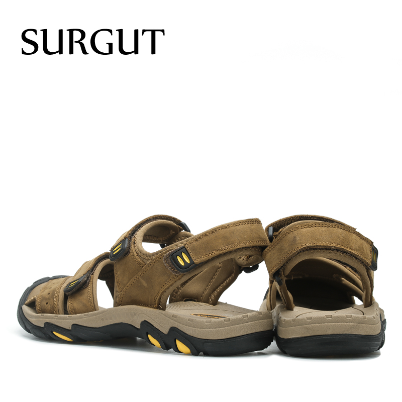 SURGUT New Fashion Summer Beach Breathable Men Sandals Brand Genuine Leather Men's Sandals Man Casual Shoes Plus Size 38-47