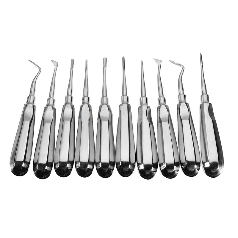 10Pcs Dental elevator Stainless Steel Tooth Elevator Dentist Tools Stright Curved Root Elevator Dental Lab Equipment