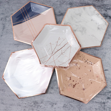 Gilding Marble Disposable Tableware Rose Gold Paper Plates Baby Shower Decoration Wedding Birthday Party Supplies