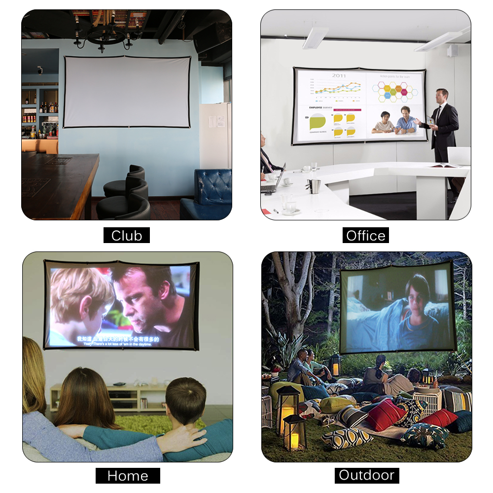 HENZIN Portable 100 inch Wall Mounted Projector Screen HD 16:9 Polyester Foldable Projection Screen For Home Outdoor Cinema