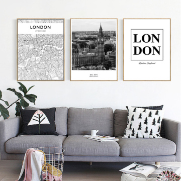 London Map Landscape Canvas Paintings Modern Black and White Poster Print Wall Art Pictures For Living Room Home Decor Unframed