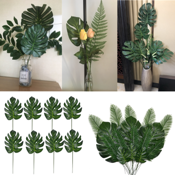 10/20 Pcs Artificial Plants Tropical Monstera Palm Leaves Simulation Leaf For Hawaiian Theme Party Decor Home Garden Fake Leaves