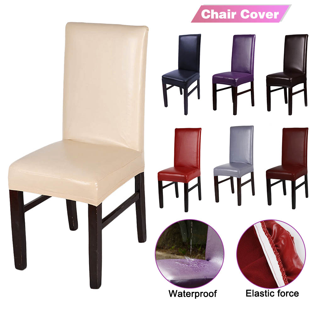 tretch PU Leather Chair Cover Waterproof Oilproof Black Dining Chair Seat Cushion Cover for Banquet Party Event Washable