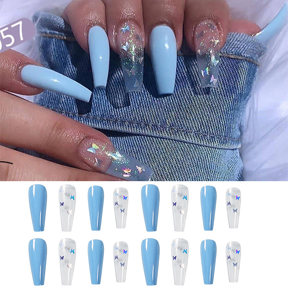 Fake nails overhead with glue coffin artificial nails tips with designs press on nail false nails set professional nail art tool