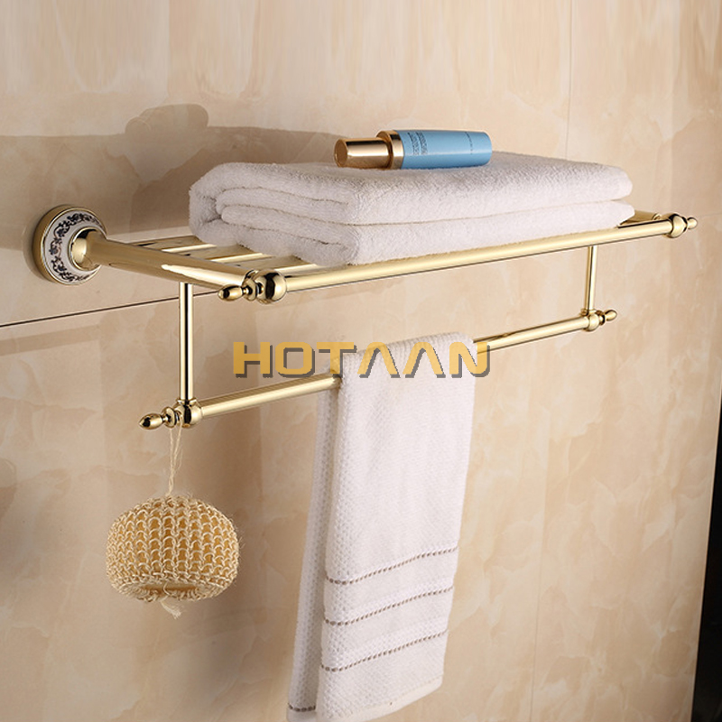 Stainless Steel Wall Mounted Gold Color Bath Towel Rack Active Bathroom Towel Holder Double Towel Shelf Bathroom Accessories