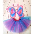 4Pcs Butterfly Wings Set Kids Girls Fairy Double Layers Tutu Skirt Wing Magic Wand Headband Petticoats Clothes Party Costume