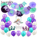 1set Mermaid Party Decoration Happy Birthday Bunting Banner Paper Tassels Pompoms Garlands Cake Toppers Birthday Party Supplies