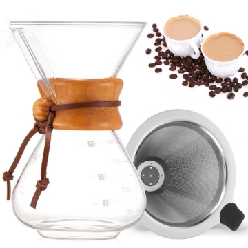 Heat-resistant 400ml Glass Coffee Pot with Stainless Steel Filter Drip Coffee Kettle Dripper Pour Over Coffee Maker Barista Tool