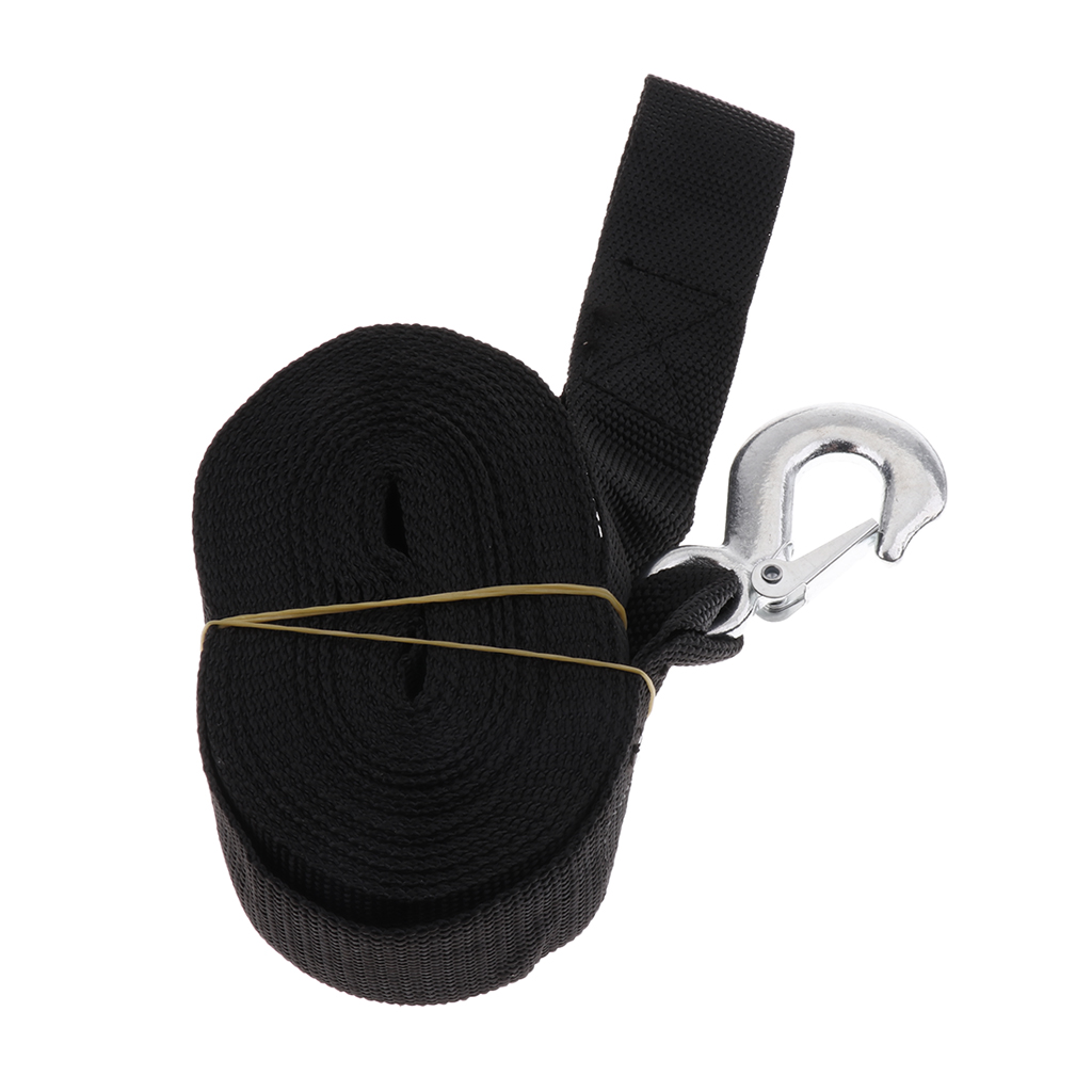 Black Winch Trailer Replacement Strap With Heavy Duty Hook For Boats