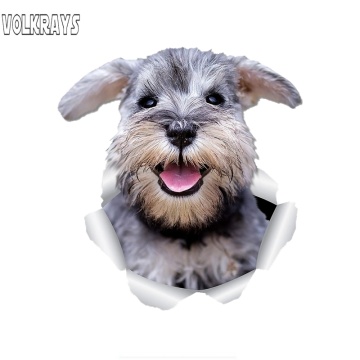 Volkrays 3D Smiling Schnauzer Dog Sticker Funny Decal PVC for Car Wall Toilet Kid's Room Luggage Skateboard Laptop ,15cm*15cm