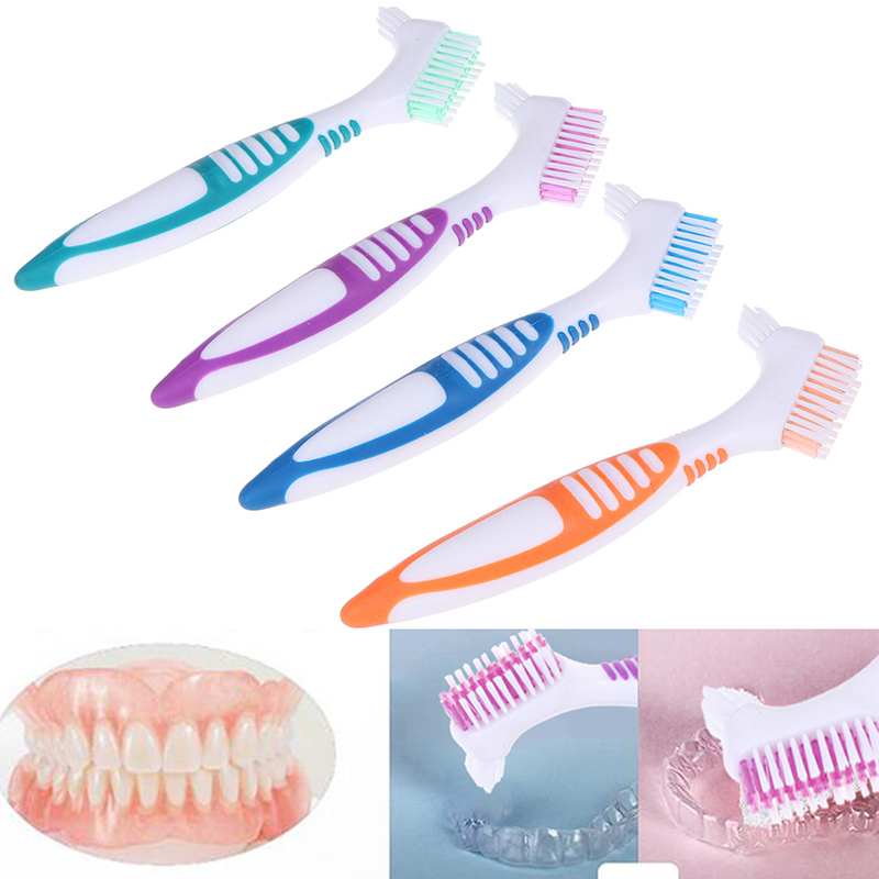 Toothbrush Ergonomic Denture Cleaning Multi-Layered Bristles False Teeth Brush