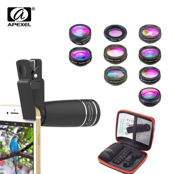 APEXEL 10 in 1 Lens Set Phone Camera Lens Kit Fish Eye Wide Macro Star Filter CPL Lenses for iPhone XS Mate Samsung Redmi LG