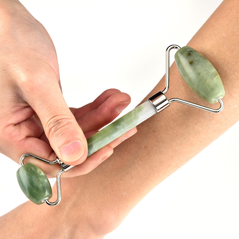 2pcs Jade Massage Roller Set For Face Natural Stone Green Facial Massager Gua Sha Eye Face Neck Lift Slimming Skin Care Tools