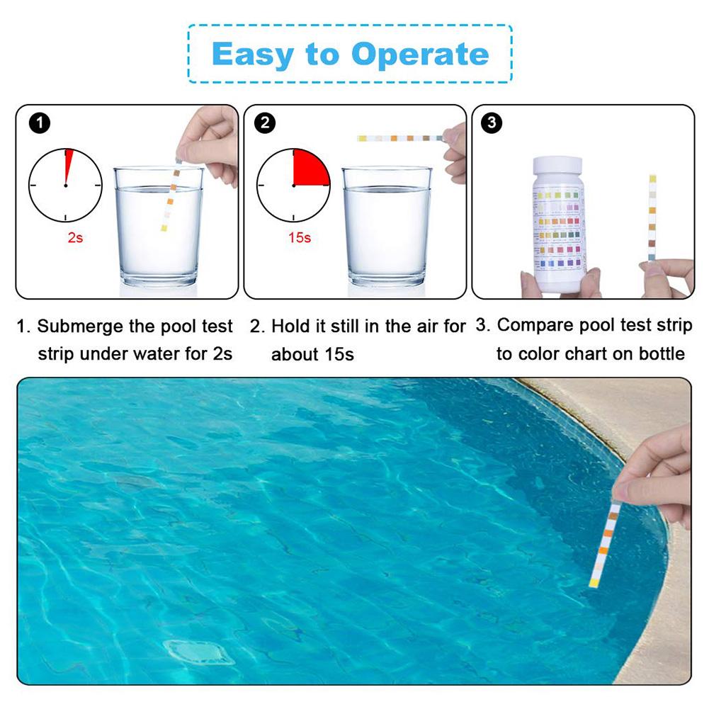 50 Pcs 6-In-1 Swimming Pool PH Test Paper Residual Chlorine Value Alkalinity Hardness Test Strip PH Tester Pool Cleaner Accessor