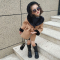 Winter warm girls woolen coat baby blends kids outwear children fashion clothes fake fur velvet collar cuff lacing 2 to 7 yrs