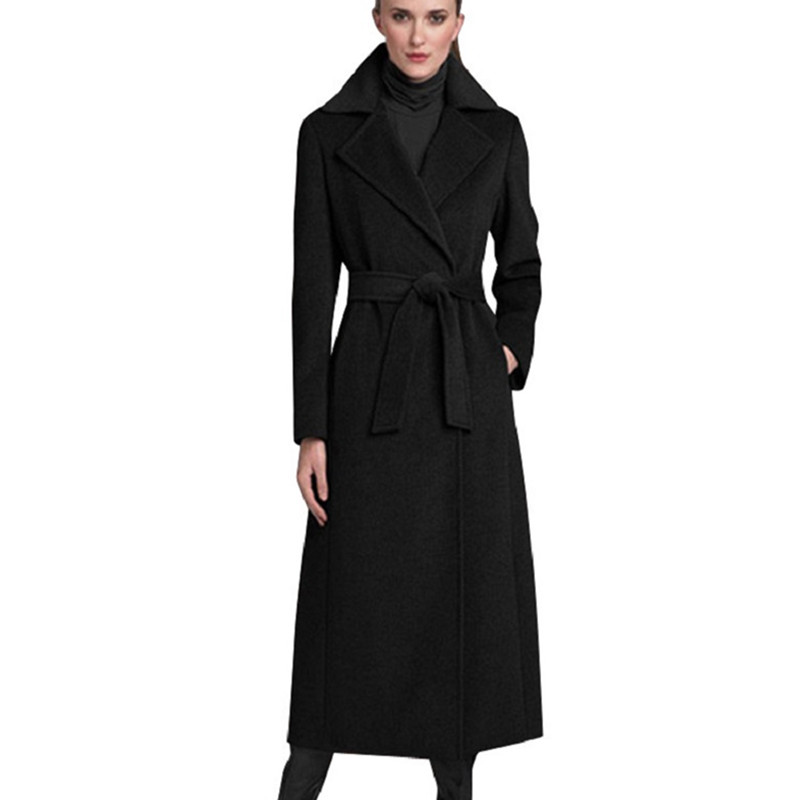 Elegant Solid Long Wool Blend Wool Coat Fashion Women's Jacket 2020 New Autumn Winter Black Office ladies Outerwear Female
